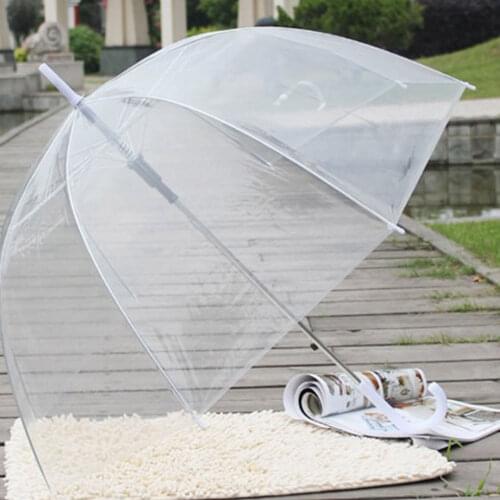 Large Clear Dome See Through Umbrella Handle Transparent Walking Lady Windproof Rain Protecting Umbrella