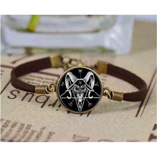 Satanism bracelet Sigil of Leviathan Baphomet bracelet Steel Mens Womens Satanic Symbol Glass bracele Men Jewelry Bangle