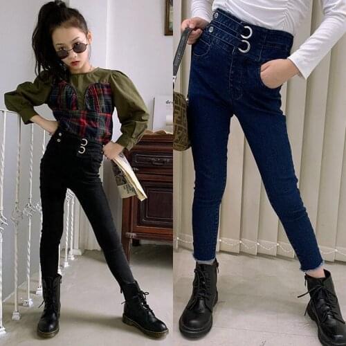 Girls Jeans Leggings 2021 New Spring Autumn Childrens Slim High Waist Thin Trousers All-match Pencil Pants With Small Feet