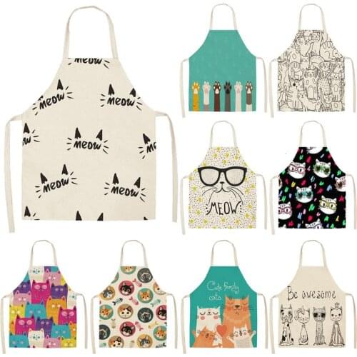 Cartoon cat pattern Apron for hairdresser aprons for women goods for home kitchen customizable apron alpaca For home and kitchen