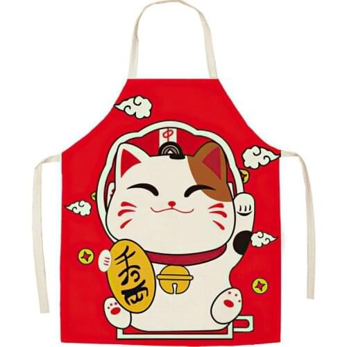 1 PCS Cotton Linen Aprons Kitchen Cute Cat Printed Sleeveless Bib Waterproof Anti-Oil Fouling Home Cooking Baking Cleaning Tool