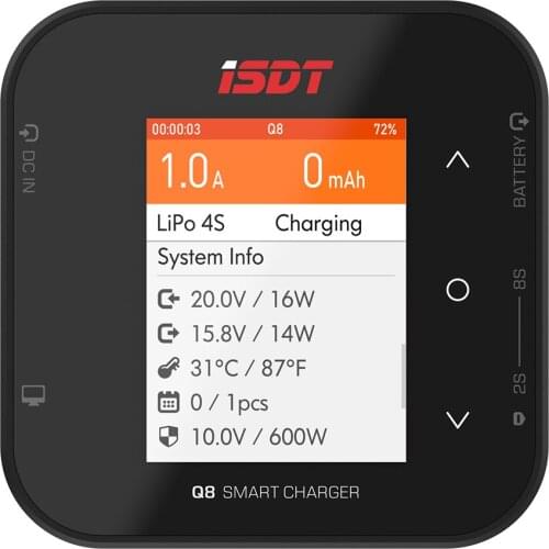 ISDT Q8 BattGo 500W 20A High Power Battery Balance Charger Discharger for 1-8S Lipo Battery for RC FPV Drone