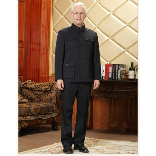 Chinese Mao Suit for Man Traditional Tang Suit Blazer Pants Clothing Set Male Zhongshan Jacket Coat Tuxedo Tops with Pocket