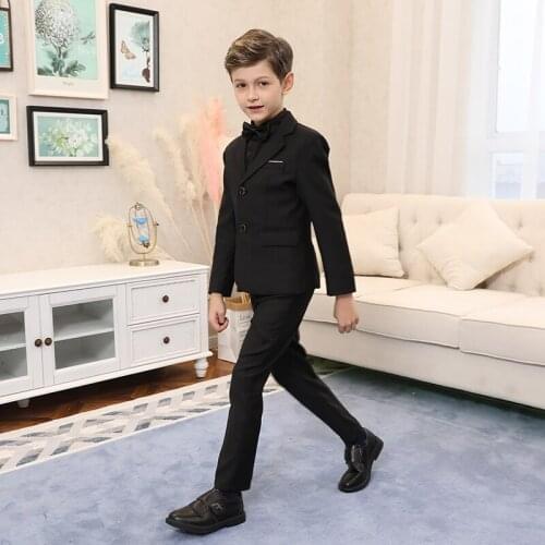 3PCS Kids Boys Suits Black Blazer Formal wedding Tuxedos Teenager School Party Clothes Flower Boy Blazer Suit For boy
