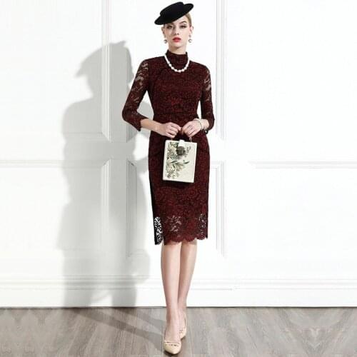 Lace Cheongsam Early Autumn 2021 New Chic Vintage Celebrity Elegant Wine Red Daily Improved Cheongsam Skirt