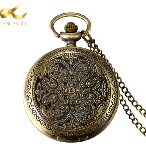 Lancardo 1.85" Hot Selling Vintage Aulic Hollow Carving Quartz Men Pocket Watch Necklace Relogio De Bolso Gift Quartz Watch