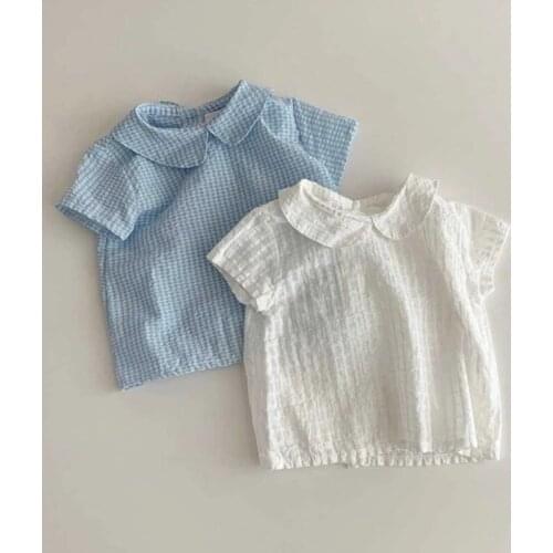 2021 Summer Baby Clothing Toddler Girls Tee Peter Pan Collar Summer Short Sleeve Shirt