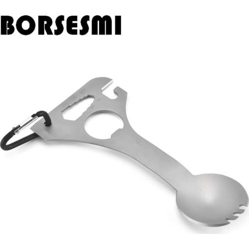 Hot sale 5pcs/lot multi-function spork bottle opener wrench metal 3 in 1 portable tableware multi-purpose camping cutlery