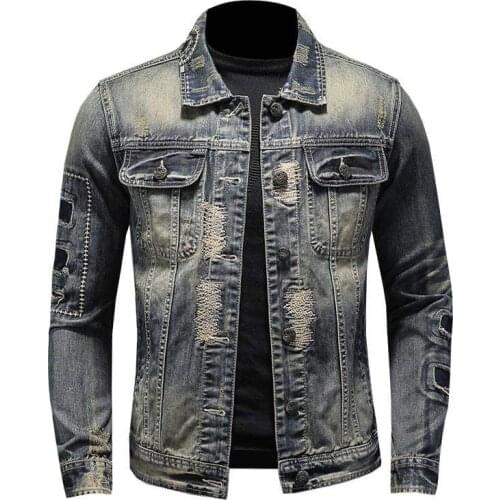 Lapel collar pilot denim clip mens patch denim jacket motorcycle denim jacket casual jacket