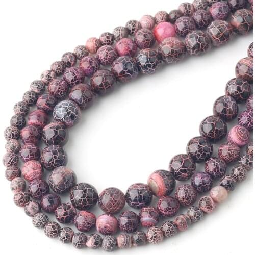 Natural Stone Red Cracked Dream Fire Dragon Veins Agates Onyx Smooth Round Beads For Jewelry Making DIY Bracelet 6/8/10mm
