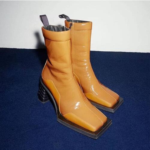 Spring New Square Toe Retro Ankle Boots For Women Zipper Thick High Heels Shoes Women Sexy Ladies Shoes Party Botines Mujer