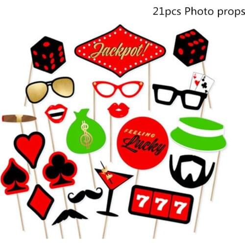 New Poker Papercard Photo Booth Props Kit on A Stick for Wedding Birthday Party Decorarion Photo Background ww06