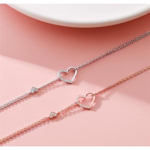 Sole Memory Double Layer Sweet Romantic Gift Heart 925 Sterling Silver Clavicle Chain Female Necklace SNE547