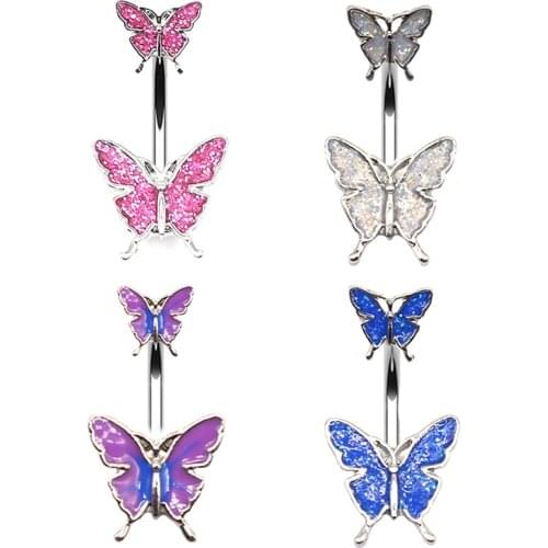 14G 316L Surgical Steel Navel Belly Button Rings butterfly Barbell Nombril Ombligo Navel Ring Bar Piercing Women Belly Jewelry
