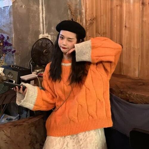 Thick-line Sweater Womens Short Loose Outer Wear 2021 Autumn Winter Wear New Hedging Lazy Style All-match Blouse