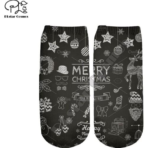 PLstar Cosmos Drop shipping Christmas Santa Claus 3D Printed Women/men/boy/girl Cartoon Colorful Funny Short Ankle Socks Style-2