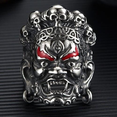 Religious Church Male Buddhist Black Buddhism Skeleton Skelton Ring For Men Boys Stainless Steel Mens Skull Tibetan Rings