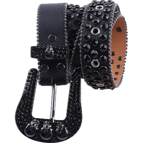 Black Skull Waist Belt Studded Belts For Women Rhinestone Girdle Classic Animal Leather Diamond Belt Ceinture Homme Luxe Marque