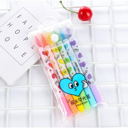 6 pcs/Set Cute Double Head Highlighter Creative Lovely Cartoon Gel Pen Marker Pen Student Supplies