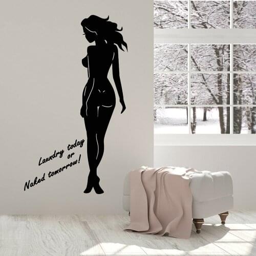 Sexy Girls Vinyl Wall Decal Naked Sexy Woman Window Sticker Laundry Bathroom No Clothes Logo Wallpaper Laundry Store Sign M290