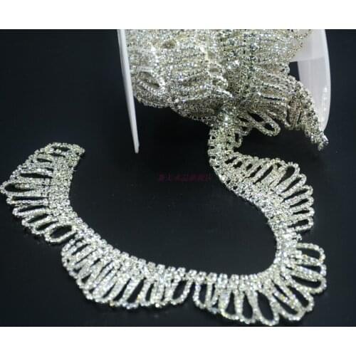 Width 3cm, Length 49cm Czech Rhinestone Silver Applique Chain Bridal Dress Costume Trim Collar Decoration