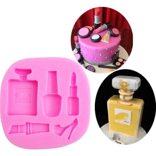 Silicone Pretty girls women perfume lips Nail polish Lipstick Eyeliner moulds for cake Girls birthday Make up themed cake molds