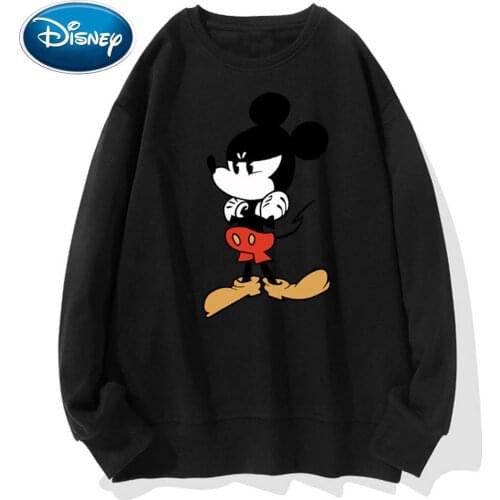 Disney Stylish Mickey Mouse Angry Cartoon Print O-Neck Pullover Couples Unisex Women T-Shirt Long Sleeve Tops S - 3XL 9 Colors