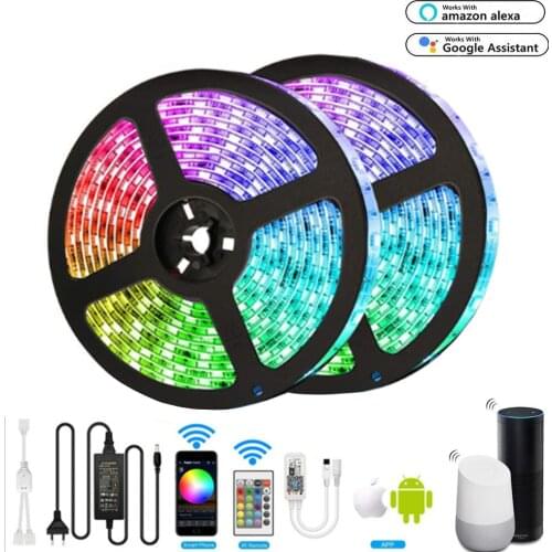 5m 10m WiFi LED Strip Light RGB Waterproof SMD 5050 2835 DC12V rgb String Diode Flexible Ribbon + WiFi Contoller + Power Adapter