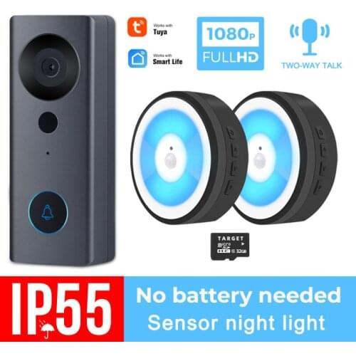 Tuya 1080P HD Video Door Bell Camera WiFi Wireless Smart Home DoorBell Outdoor Intercom Alarm 2 Way Audio Voice Led Night Light