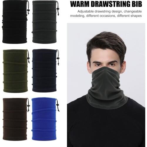 Drawstring Windproof Fleece Neck Tube Face Mask Solid Color Outdoor Sports Elastic Warm Headband Soft Cycling Skiing Scarf