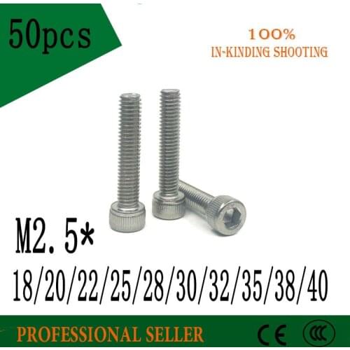 50pcs M2.5*18/20/22/25/28/30/32/35/38/40 mm 304 Stainless Steel Hex Socket Metric Bike Screw Hexagon Socket Head Cap Screws