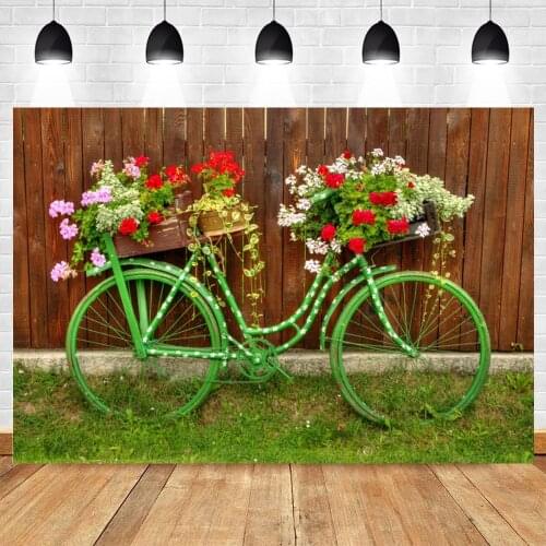 Yeele Birthday Green Bicycle Flower Basket Planks Photography Backdrop Photographic Studio Photo Background Decorations Prop
