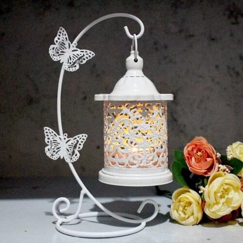Iron Hollow Candlestick Candle Holder Creative Butterfly Hanging Lantern Crafts Home Decorative Ornaments