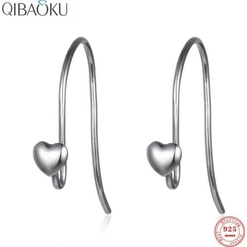 Real 925 Sterling Silver Earrings Heart Shape Ear Hook for Women Simple Trendy Silver Ear Jewelry Fine Gift