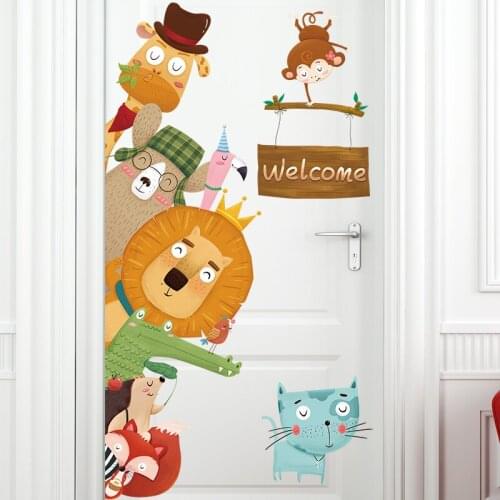 Jungle Lion Animal Wall Decals DIY Cartoon Home Decor Sticker for Kids Room Baby Bedroom Nursery Door Decoration