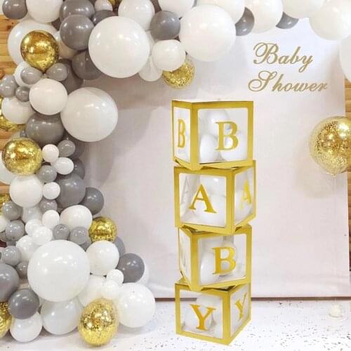 Gold Box Transparent Name Age Box Girl Boy Baby Shower Decorations Baby 1st 1 One Birthday Party Decor Gift Babyshower Supplies
