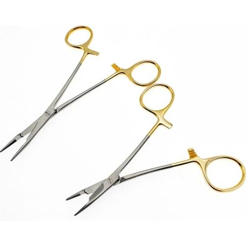 Gold handle insert with scissors needle holder double eyelid plastic surgery stainless steel tool multifunctional needle holde