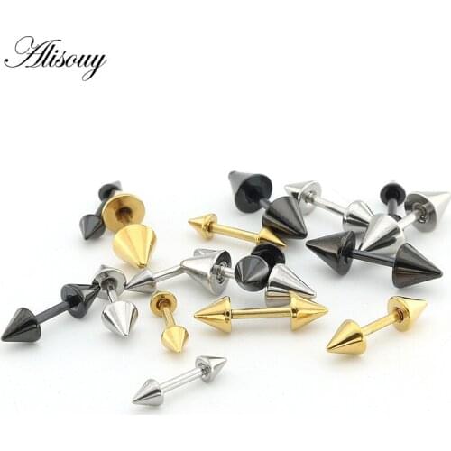 Alisouy 1 pair Creative 3/4/5mm Punk Hiphop Stainless Steel Stud Earrings For Men Women Jewelry Hypoallergenic Earrings