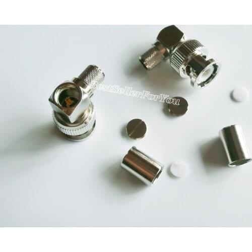 1Pcs Connector BNC Male Right Angle 90 Degree Plug Crimp For RF RG5 RG6 5D-FB LMR300 Coaxial Cable Connector