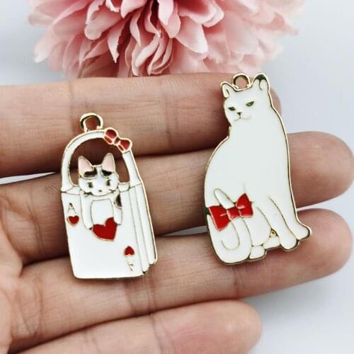 10pcs/pack Cartoon Cats Enamel Metal Charms Golden Color Lovely Balloon Cat Pendant Earring DIY Fashion Jewelry Making Accessory