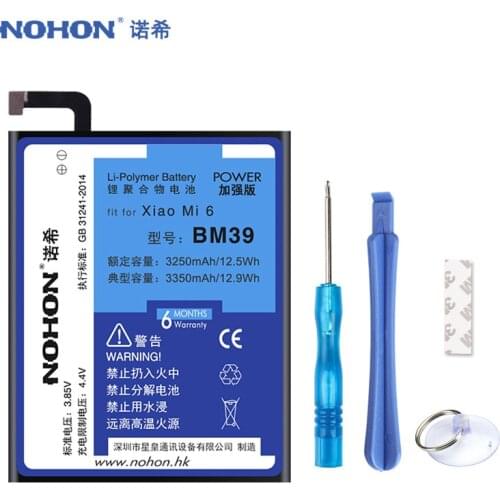 2021 Original NOHON BM39 Battery For Xiaomi Mi 6 Mi6 3350mAh High Capacity Phone Batterie Retail Package Free Tools In Stock