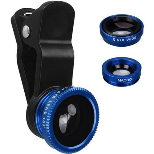 3-in-1 Wide Angle Macro Fisheye Lens Camera Kits Mobile Phone Fish Eye Lenses with Clip 0.67x for All Cell Phones