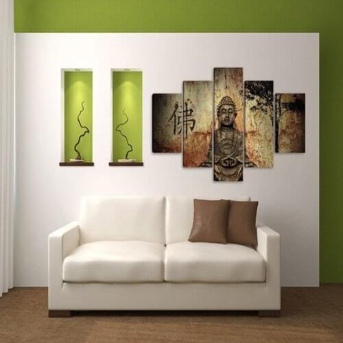 5 Piece Ancient Incomplete Buddha Landscape Posters Modular Wall Art Canvas Paintings Wall Decorations for Living Room