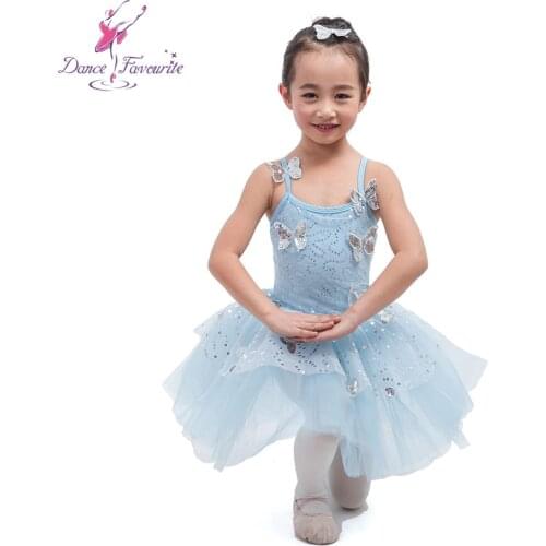 Pale Blue Spandex With Butterfly Ballet Tutu Girl Stage Performance Ballet Costume Ballerina Dance Skirts