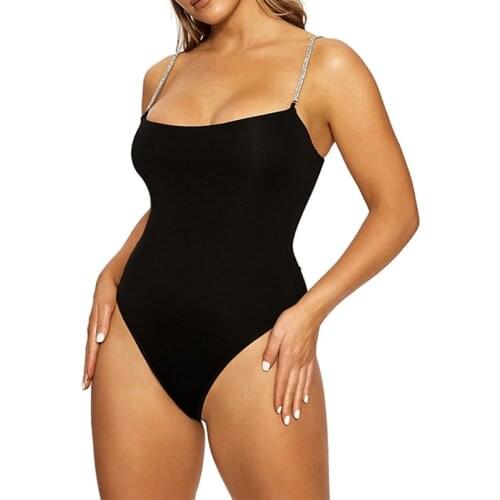 Chain Diamond Women Sleeveless Bodycon Bodysuit Strap Sexy 2021 Summer Patchwork Clothes Party Body Basic Romper Outfits