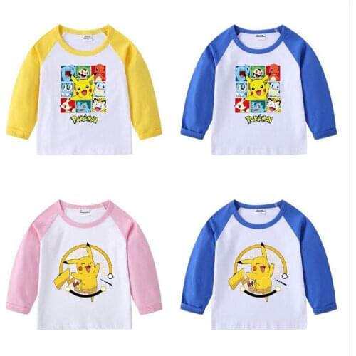 Pokemon Children Clothes Pikachu Anime T-shirts T-shirt Long Sleeve Kids T-shirt Pokemon Cartoon T-shirts Boys Grils Clothing