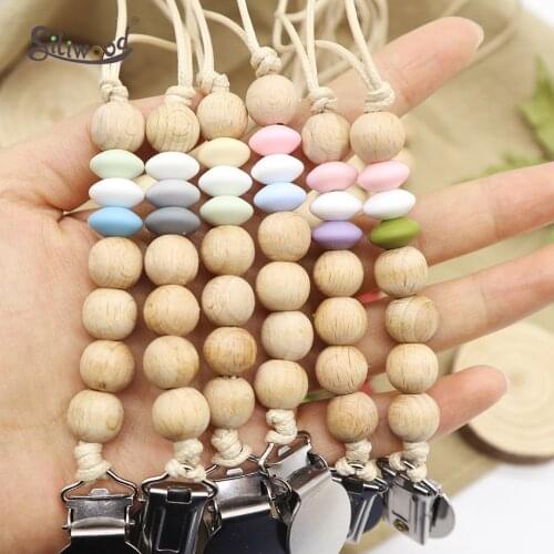 Baby Pacifier Clips Wooden Pacifier Chain Beads Dummy Soother Wooden Clip Holder Nipple Attachment Wood Teether Dummy Clips