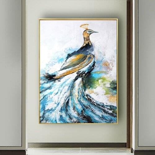Chinese style home decoration paintings hand-painted oil painting abstract animal peacock turkey phoenix canvas painting mural