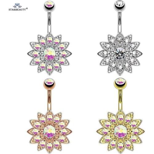 Starbeauty 1pc Bijoux Lotus Belly Piercing Nombril Belly Button Rings Navel Piercing Ombligo Rose Gold Dance Belly Ring Earring