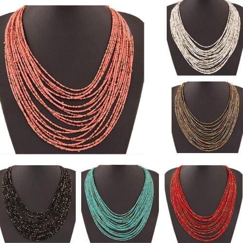 6 Colors Statement Necklace 2021 Fashion Women Bohemian Multi-layer Beaded Vintage Long Necklaces Pendants Jewelry Accessories